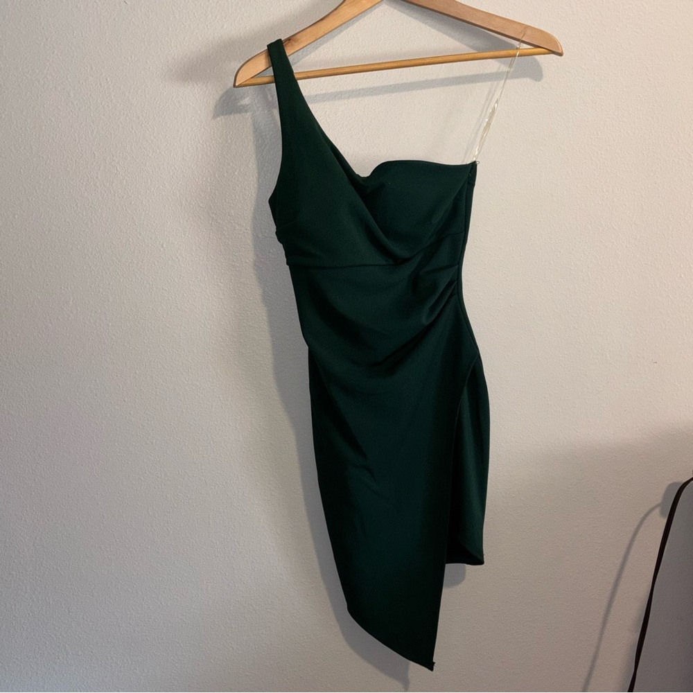 Emerald Sundae Dark Green One-Shoulder Dress - Picture 3 of 10